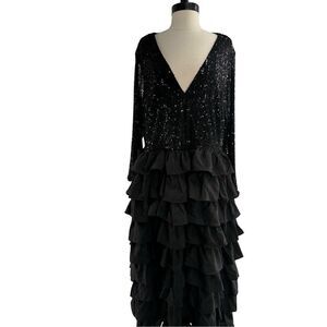Eshakti Wayward Fancies Sequin Crepe Ruffle Tier Evening Dress Black Size 2X 20W